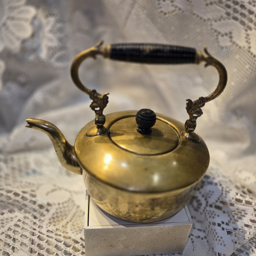 Vintage Brass Teapot with Black Handle